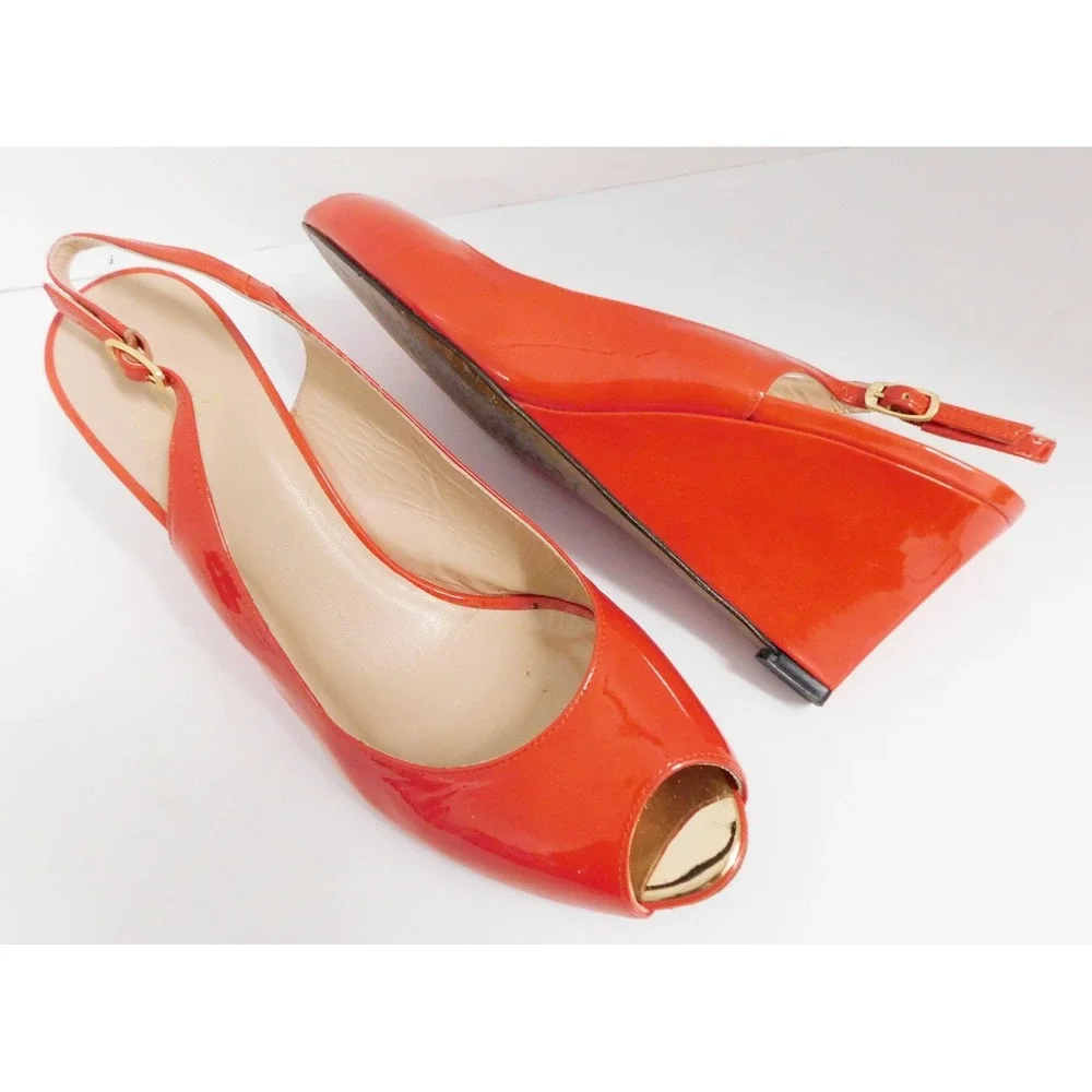Stuart‎ Weitzman Ora Red Patent Leather Wedge Sandals Size 10 M - Picture 2 of 6